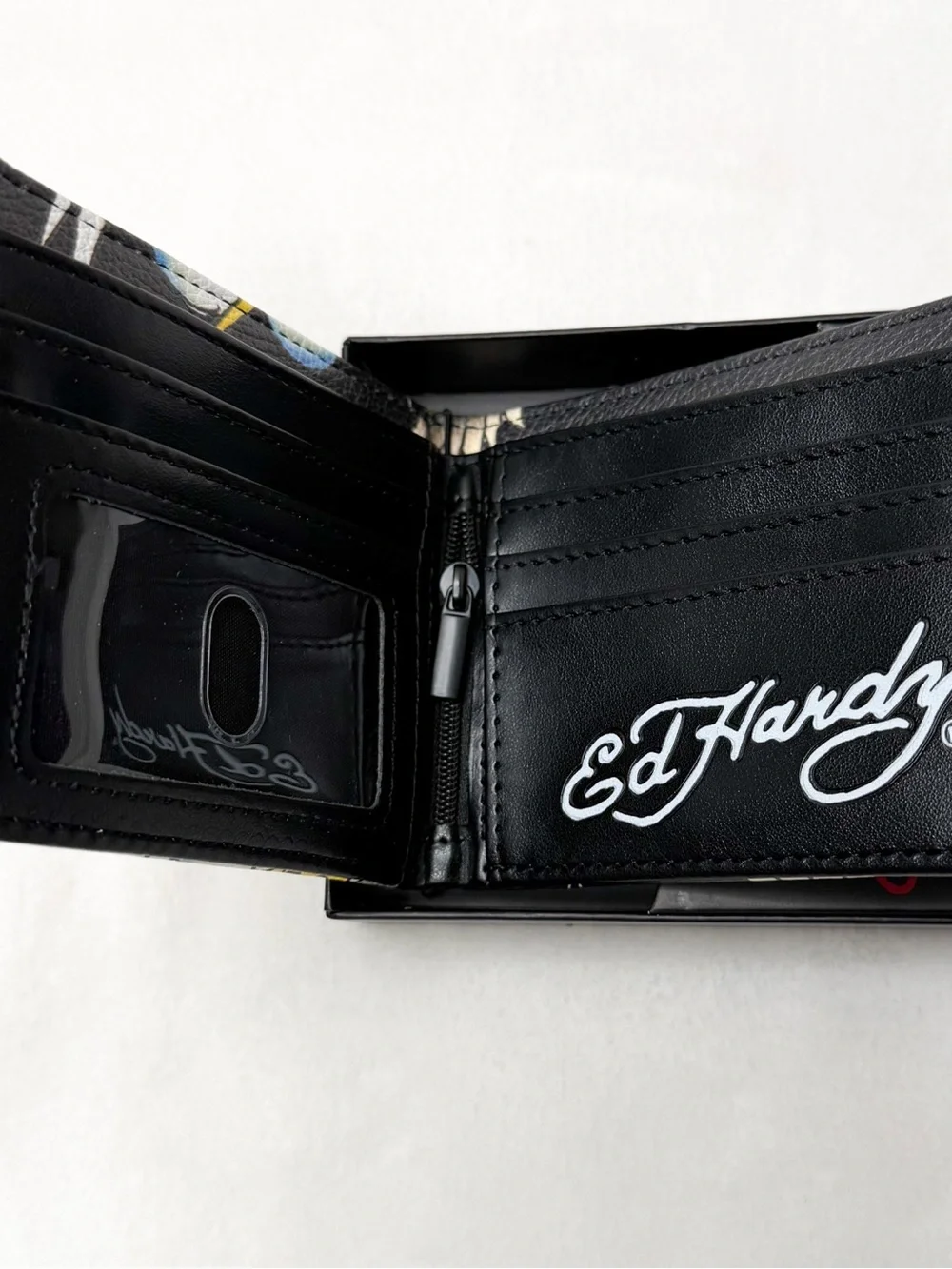 Ed Hardy Men’s Eagle Skull Bifold Wallet Valet Tray NIB Y2K Tattoo